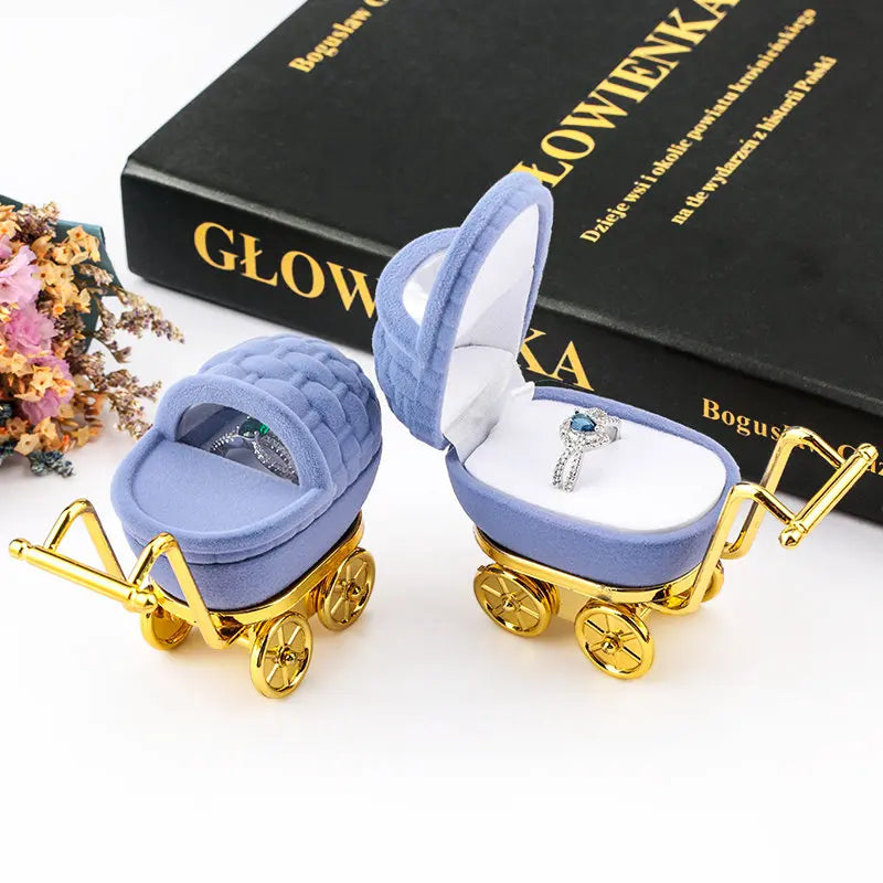 1 Piece Lovely Baby Carriage Velvet Jewelry Box Wedding Ring Box Gift Box Holder Case for Earrings Necklaces Bracelets Display Qme