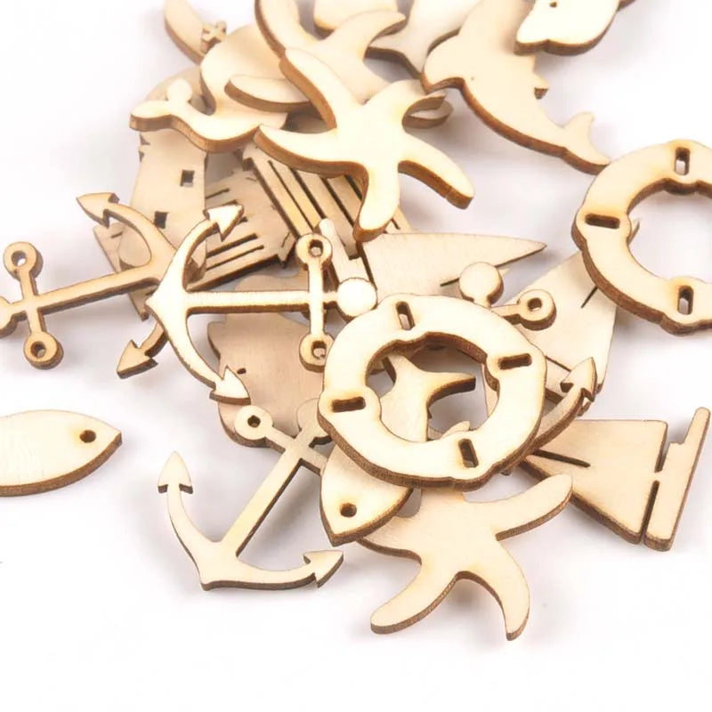 27-31mm Mixed Wooden Ornament Dolphin/starfish/whale/anchor/sailboat Pattern Wood For Scrapbook DIY Carft Home Decor 20pcs m2153 Qme