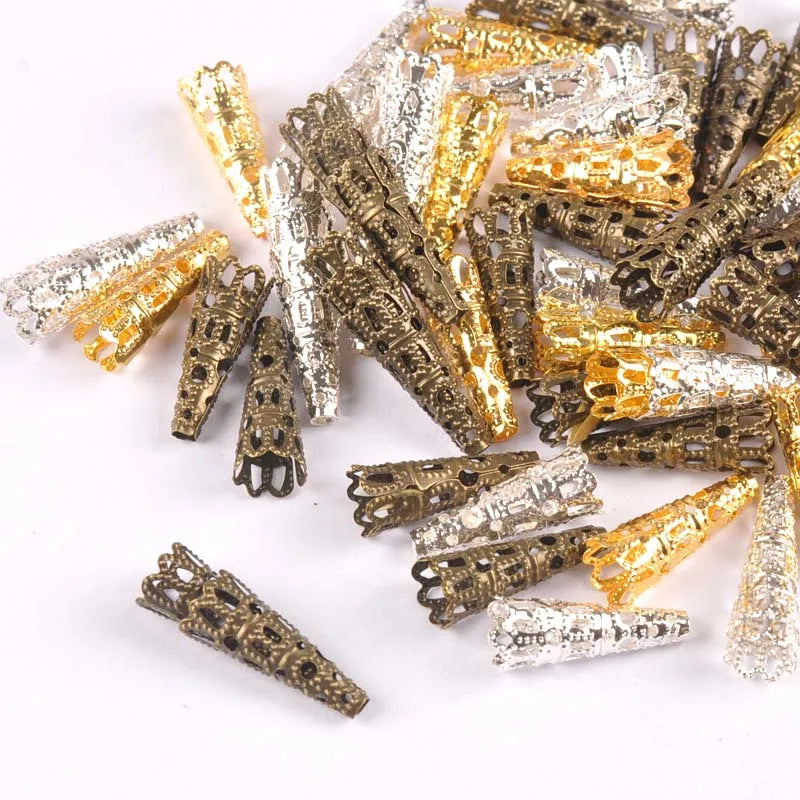 Gold/silver/Bronze 50Pcs Hollow Filigree Wraps Flowers Connectors Metal Crafts Embellishments For DIY Scrapbookings Home Decor Qme