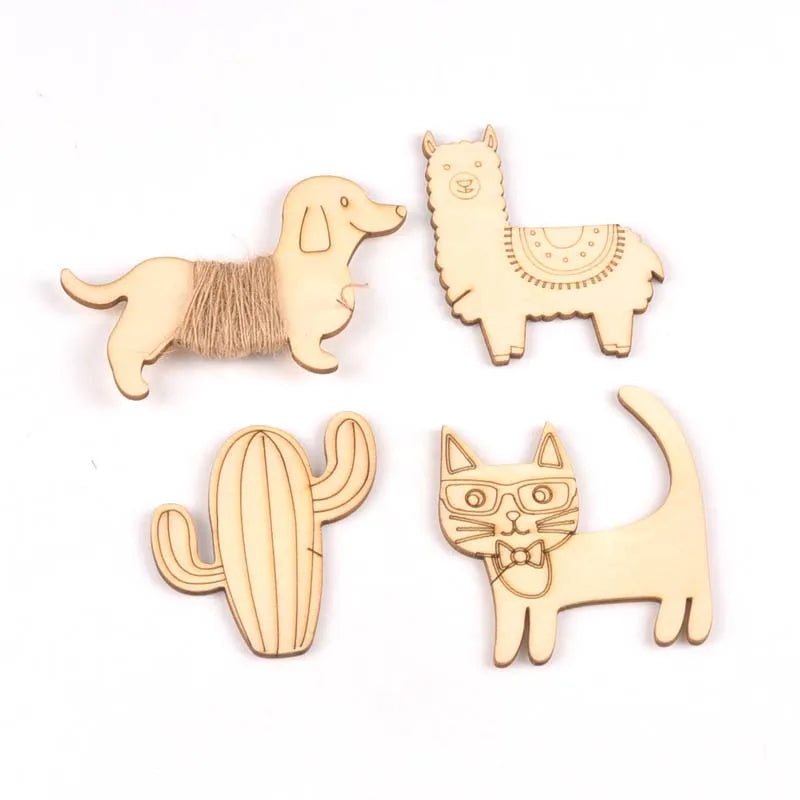 4Pcs Unfinished Dog/cat/alpaca/cactus Shape Wooden Bobbin Spools Cord Wire Sewing For Thread String Ribbons Trims 63-90mm m2158 Qme