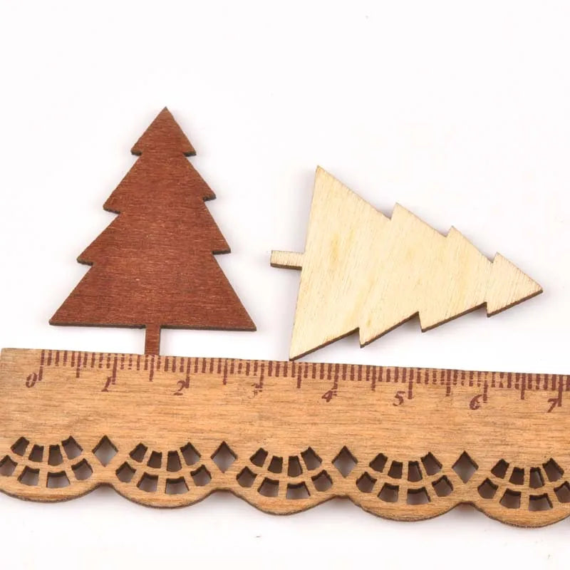 30/40mm 50Pcs Tree Pattern Dye Red Wooden Ornament Handmade Scrapbooking Craft Fo Embellishments Handmade Wood DIY Arts m1793 Qme