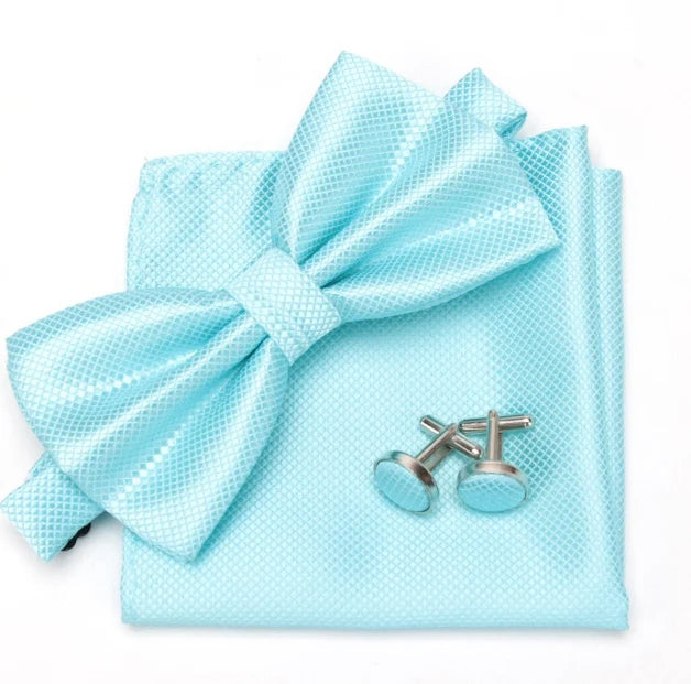 Mens Tie Bowtie Cravat Cufflinks Fashion Butterfly Party Wedding Bow Qme Cyan