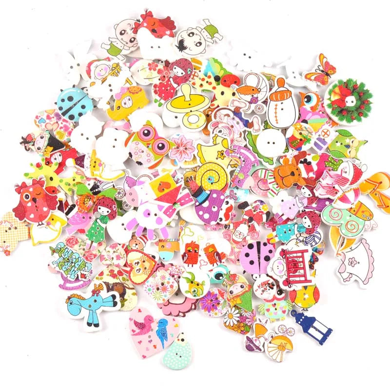 36 styles Cartoon Painting Wooden Buttons for Crafts Scrapbooking Sewing Clothes Button DIY Kid Apparel Supplies 15-35mm Qme