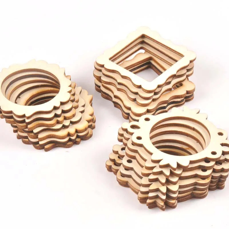20pcs 50mm Photo Frame Wood DIY Crafts Scrapbookings DIY For Home Decoration Natural Wooden Ornaments Accessories Arts m1829 Qme
