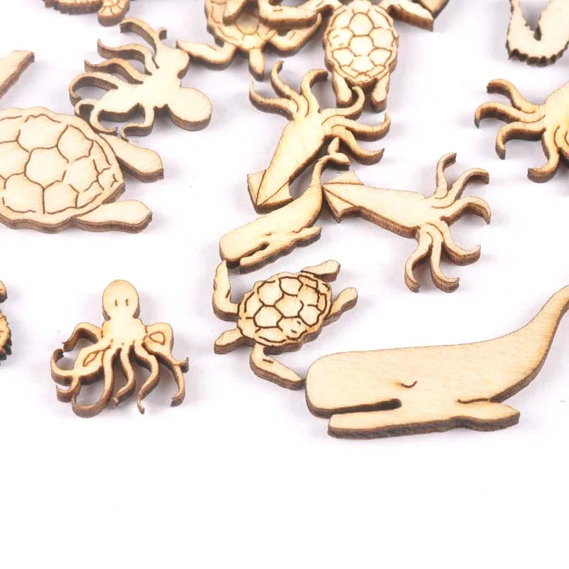 20Pcs 25-40mm Sea Turtle/horse/whale Wood DIY Crafts Home Decoration Handicraft Wooden Handmade Embellishments Arts m1938 Qme