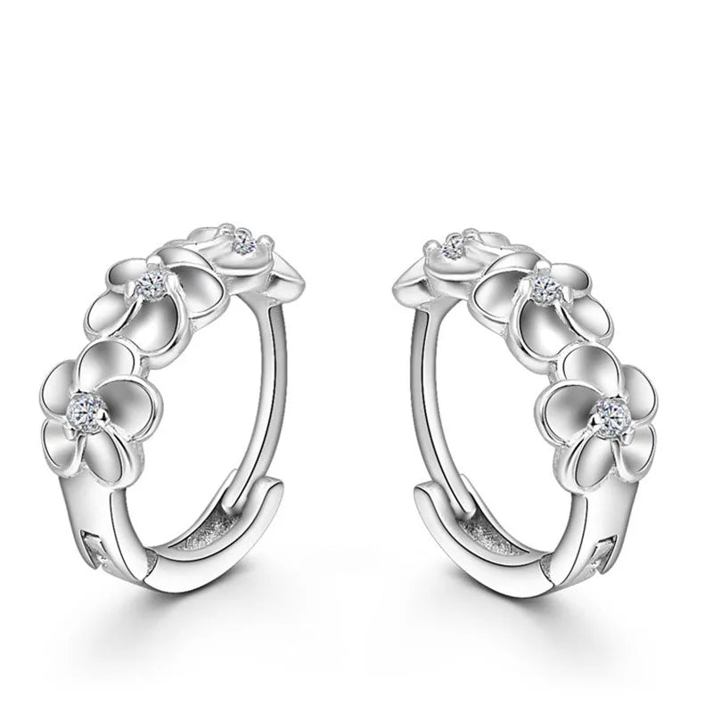 Top Sale 925 Sterling Silver Color Earring Woven Flowers Shape Hoop Earrings Embed CZ Crystal Pretty Earring For Wedding Gifts Qme Default Title