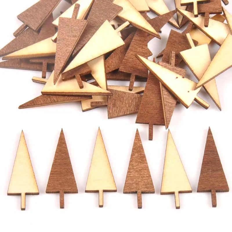 30/40mm 50Pcs Tree Pattern Dye Red Wooden Ornament Handmade Scrapbooking Craft Fo Embellishments Handmade Wood DIY Arts m1793 Qme