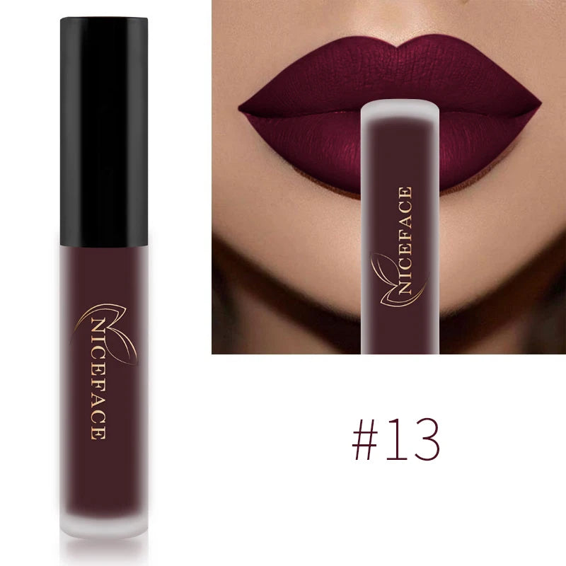 NICEFACE Matte Liquid Lipstick Waterproof Long Lasting Lip Gloss Tint Sexy Red Nude Purple Metallic Lipsticks Makeup Cosmetics Qme 13
