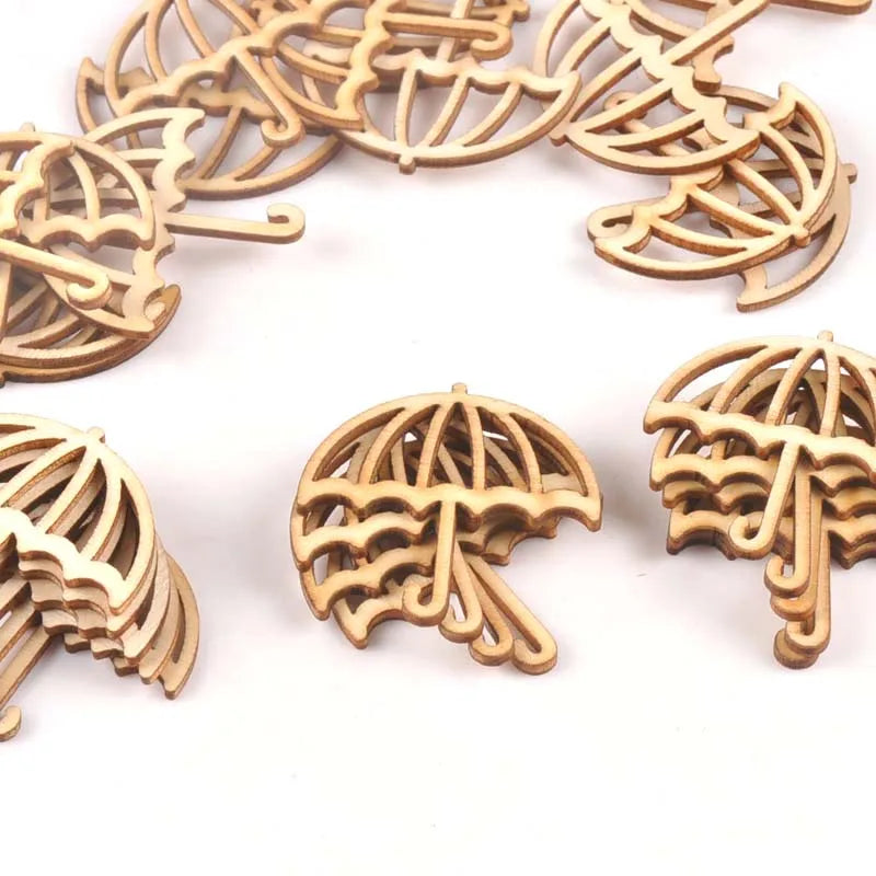 15Pcs Wooden Ornament Umbrella Shape For DIY Scrapbook Accessories Wood Slices Handmade Crafts Home Decoration 39x40mm M1703 Qme