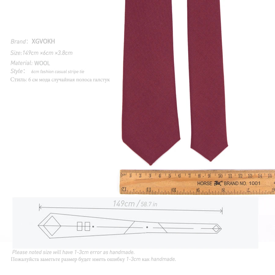 Men Skinny Tie Wool Fashion Ties for Mens Wedding Suit Business Party Slim Classic Solid Color Neck Tie Casual 6cm Red Necktie Qme
