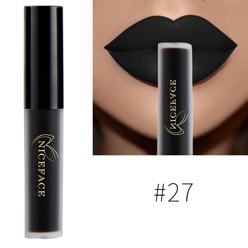 NICEFACE Matte Liquid Lipstick Waterproof Long Lasting Lip Gloss Tint Sexy Red Nude Purple Metallic Lipsticks Makeup Cosmetics Qme 27