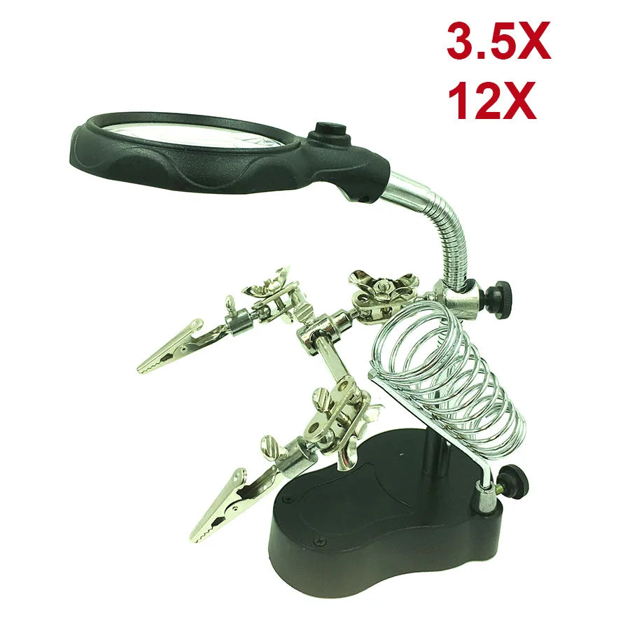 Soldering Iron Station Stand Welding Magnifying Glass Clip Clamp Qme