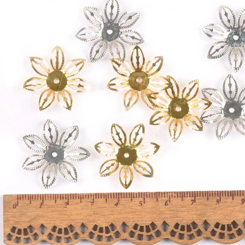 Gold/silver 50Pcs Hollow Filigree Wraps Flowers Connectors Metal Crafts Embellishments For DIY Scrapbookings Home Decor YK0755 Qme