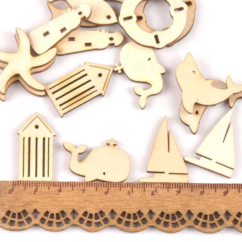 27-31mm Mixed Wooden Ornament Dolphin/starfish/whale/anchor/sailboat Pattern Wood For Scrapbook DIY Carft Home Decor 20pcs m2153 Qme