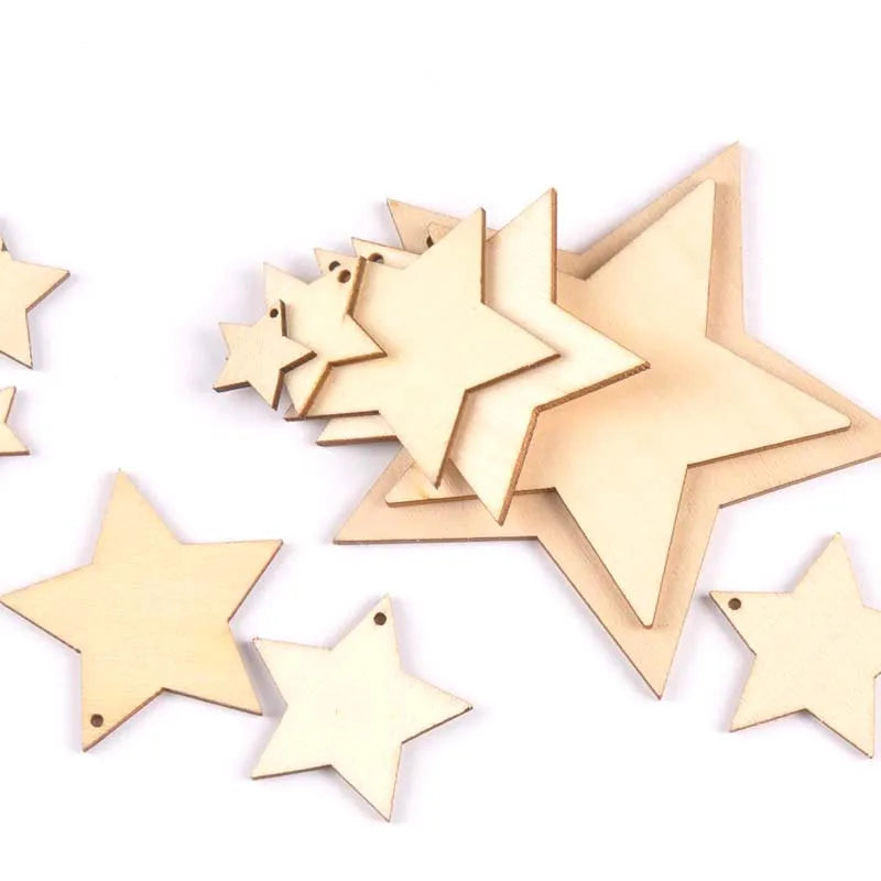 20-100mm One Holes Mix Star Wooden Pattern Christmas Decorations For Home Ornament DIY Wood Crafts For Christmas Party m2191 Qme