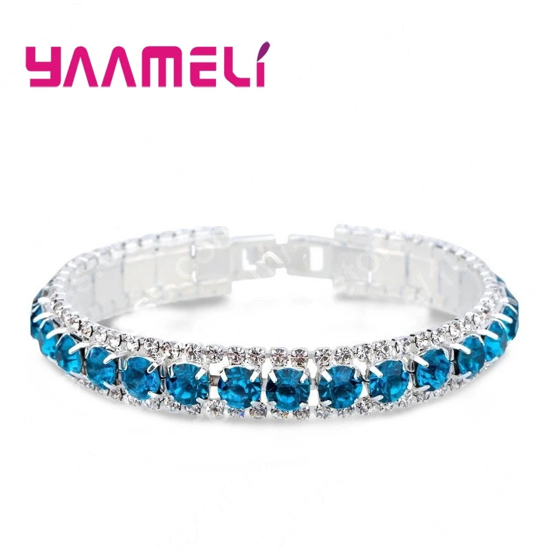 Top Sale 925 Stamp Silver Color Bracelets Full AAA Zircon Austrian Crystal Femme Women Link Chain Jewelry Bangles 14 Colors Qme