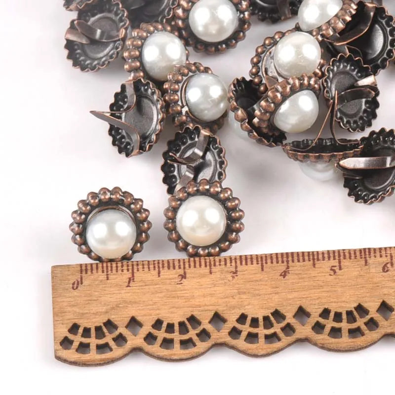 20Pcs 15x16mm Round Pearl Brads For Scrapbooking Crafts Metal Brad Rivets Shoes Decor Embellishment DIY Accessories c2583 Qme