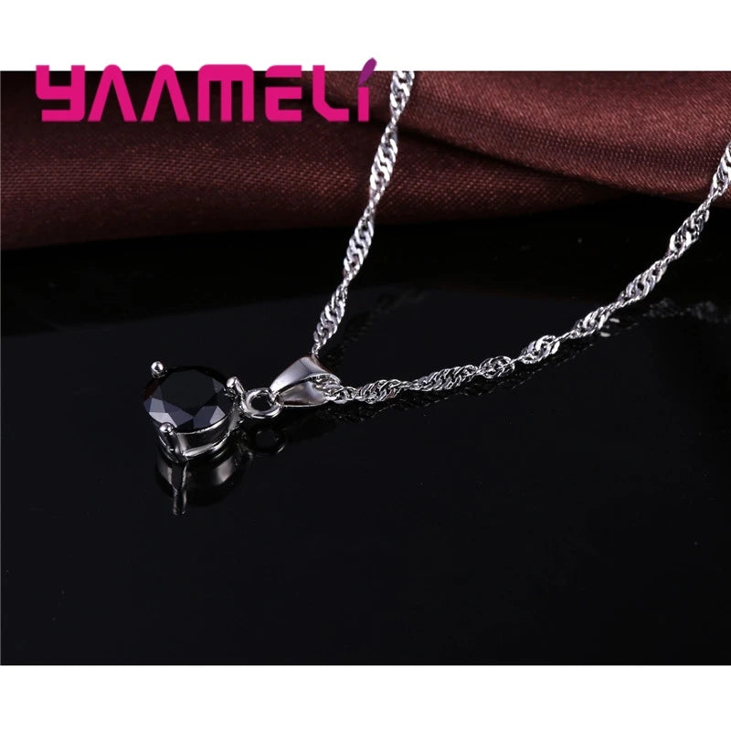 Candy Color Wedding Elegant Jewelry Sets 925 Sterling Silver Color Crystal Pendant Collar Necklace Earrings Qme