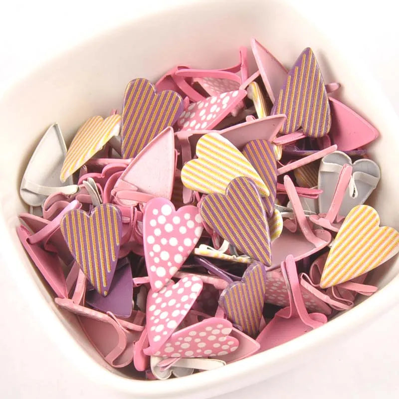 11x16mm Mix Pattern Heart Brads For DIY Metal Craft Handcraft Decoration Embellishments For Scrapbooking Accessories 20pcs C2580 Qme Default Title