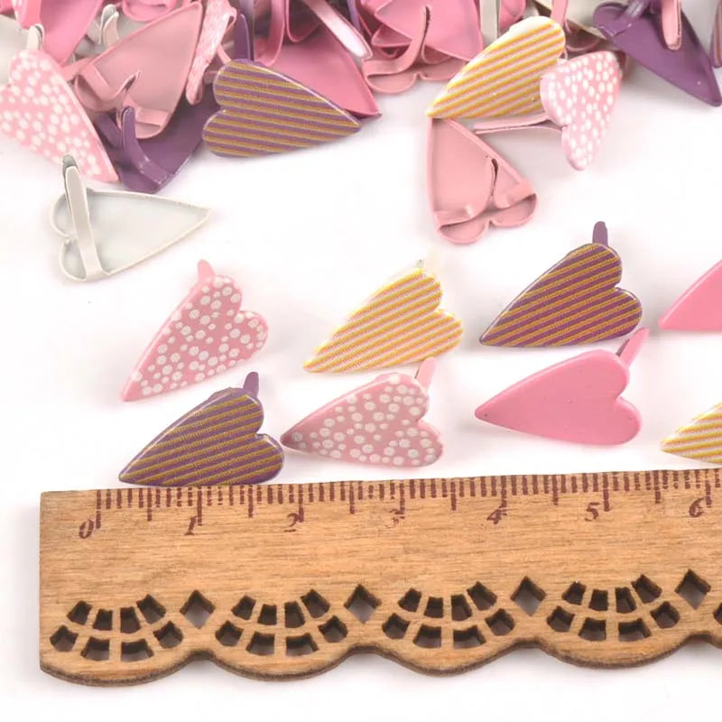 11x16mm Mix Pattern Heart Brads For DIY Metal Craft Handcraft Decoration Embellishments For Scrapbooking Accessories 20pcs C2580 Qme