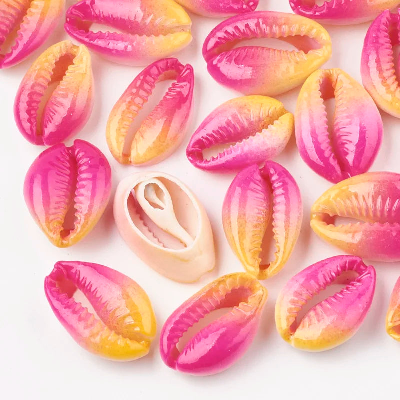10pcs Printed Cowrie Shell Beads Undrilled Beads for DIY Jewelry Making 20~26x13~18x5~7mm Qme Pink