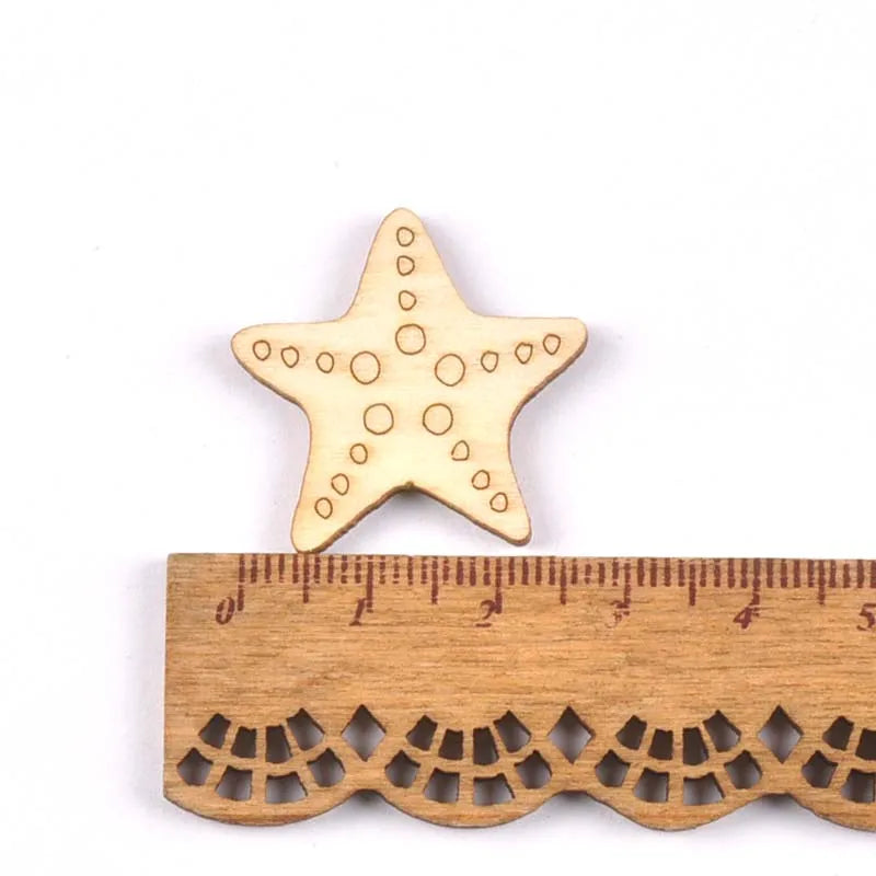 20pcs 25-35mm Seashell/starfish Pattern Natural Wood DIY Crafts Home Decor Scrapbooking Unfinished Wooden Ornaments m1935 Qme 8