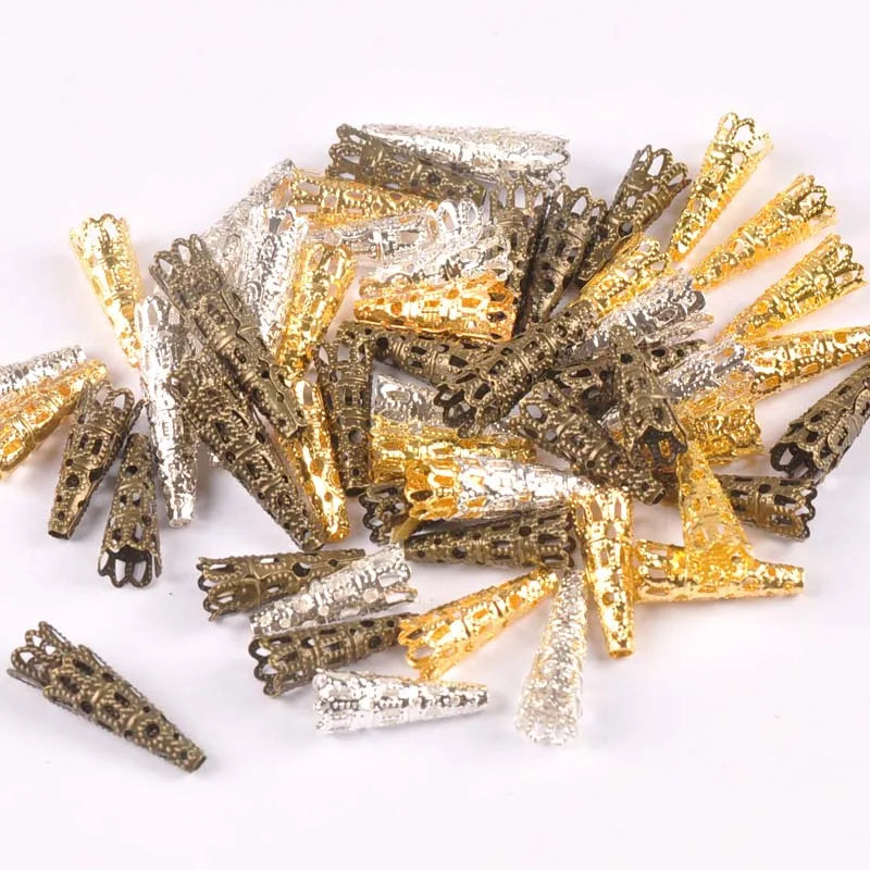 Gold/silver/Bronze 50Pcs Hollow Filigree Wraps Flowers Connectors Metal Crafts Embellishments For DIY Scrapbookings Home Decor Qme