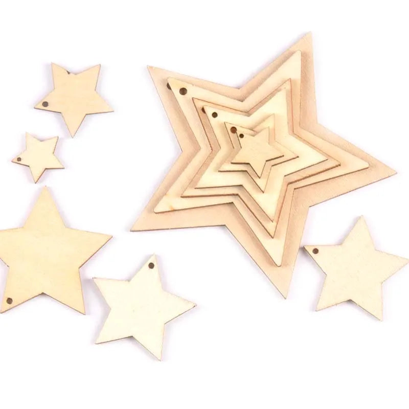 20-100mm One Holes Mix Star Wooden Pattern Christmas Decorations For Home Ornament DIY Wood Crafts For Christmas Party m2191 Qme