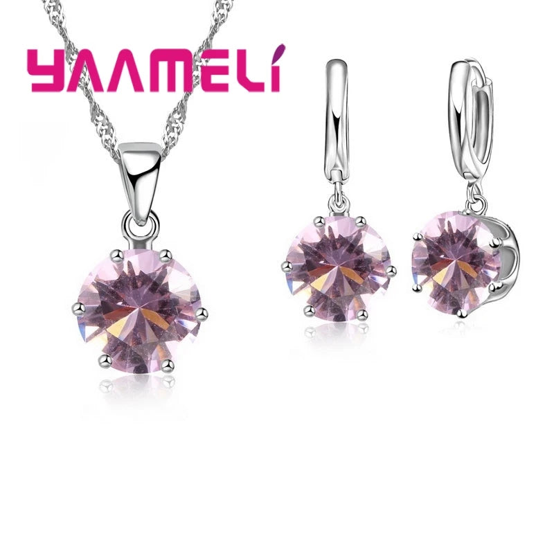 Jewelry Gift Set Cubic Zircon 925 Sterling Silver Color Pendant Necklace Necklace Crystal Women Wedding Engagement Accessory Qme Color 15