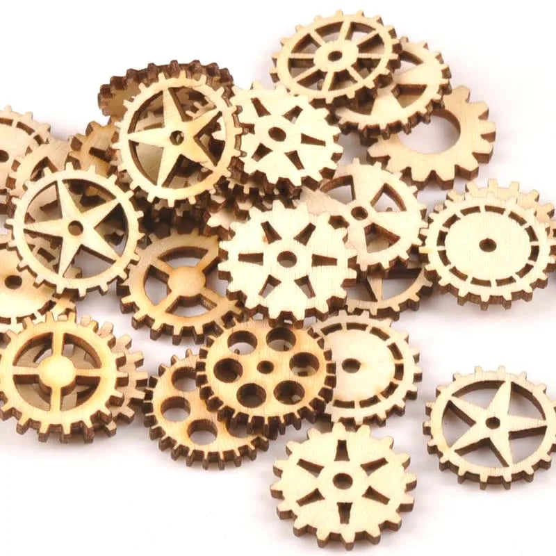 50Pcs 24mm Natural Unfinished Wooden Wheel Gear Shape For Handmade DIY Crafts Wood Slices Ornament Scrapbooking Home Decor m1683 Qme