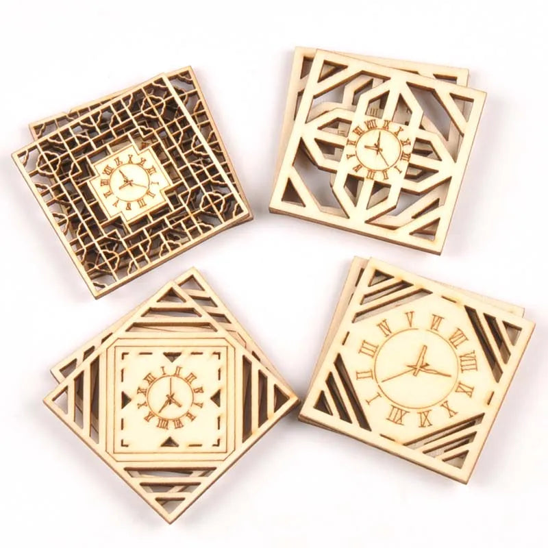 8pcs Mixed clock Pattern Wooden Scrapbooking wood decoration for Handmade Accessory Sewing Home Decoration m2141 Qme
