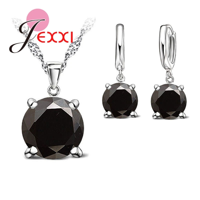 Hot Selling 4 Claws Cubic Zirconia CZ 925 Sterling Silver Color Jewelry Sets Pendant Necklace Earring for Women Wedding Sets Qme