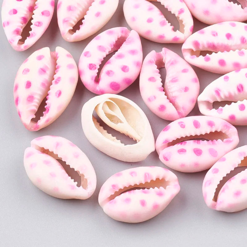 10pcs Printed Cowrie Shell Beads Undrilled Beads for DIY Jewelry Making 20~26x13~18x5~7mm Qme Light Pink