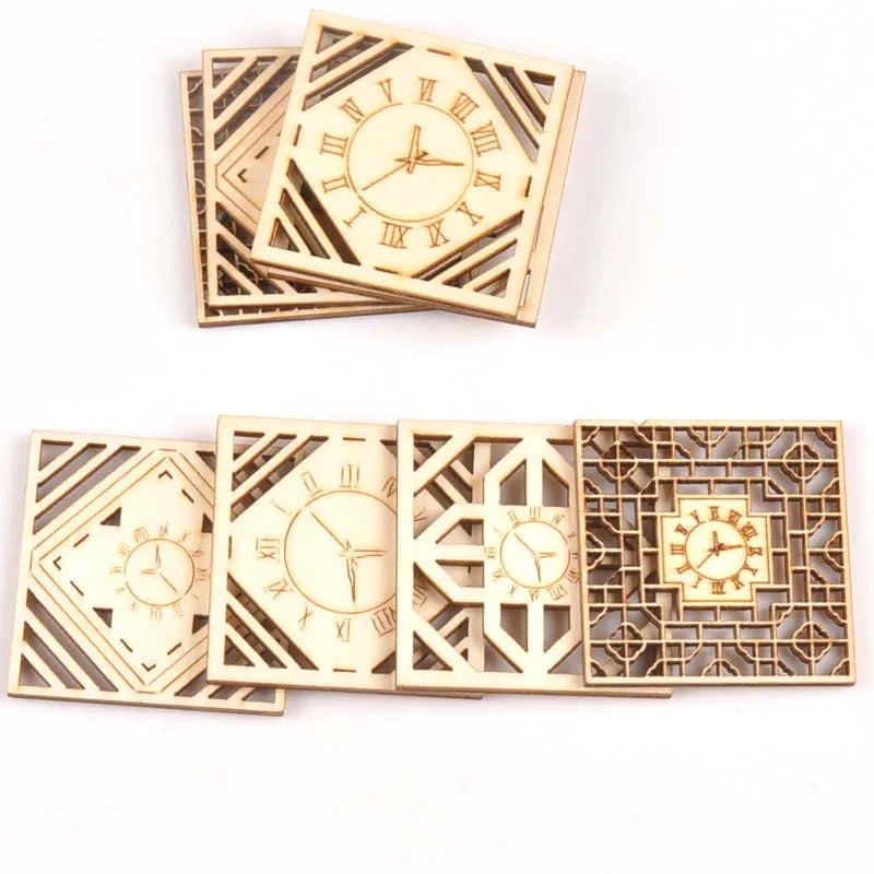 8pcs Mixed clock Pattern Wooden Scrapbooking wood decoration for Handmade Accessory Sewing Home Decoration m2141 Qme Default Title