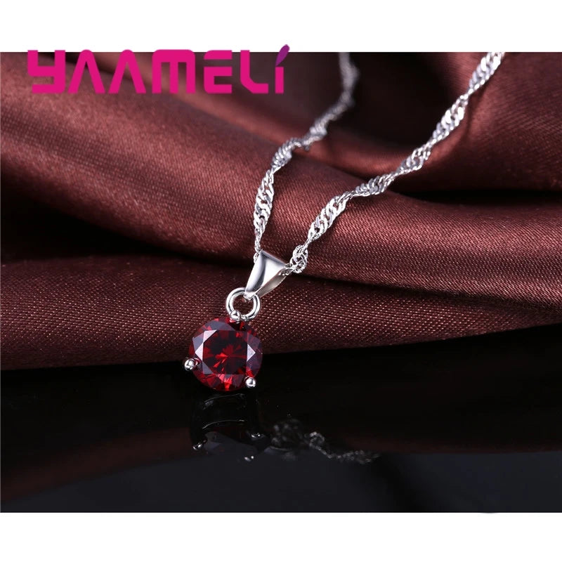 Candy Color Wedding Elegant Jewelry Sets 925 Sterling Silver Color Crystal Pendant Collar Necklace Earrings Qme