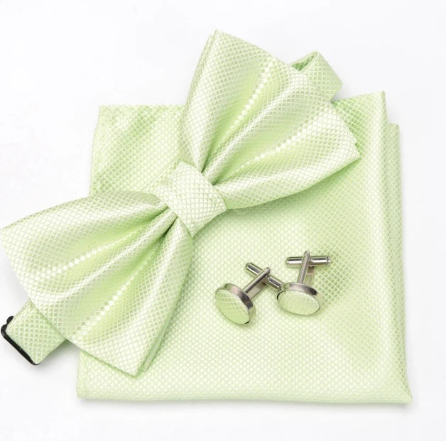 Mens Tie Bowtie Cravat Cufflinks Fashion Butterfly Party Wedding Bow Qme light green