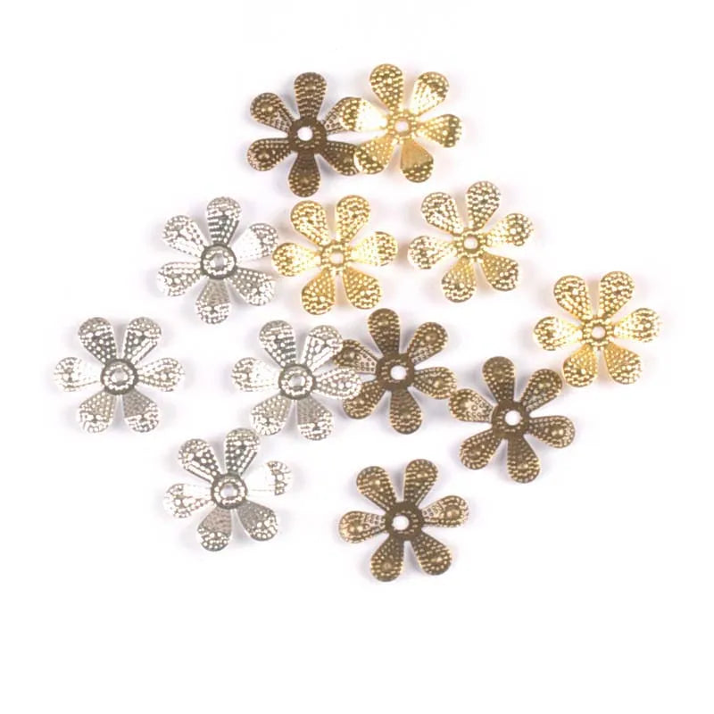 50Pcs 16mm Vintage Metal Crafts Filigree Flower Wraps Connectors Embellishments For Diy Handmade Scrapbooking Home Decor YK0741 Qme mix