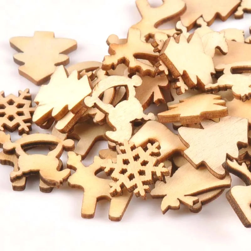 50pcs Natrual Wooden Mixed Christmas Buttons Snowflake Pattern Scrapbooking Crafts For DIY Wood Slices Home Decor 20mm m0810X Qme