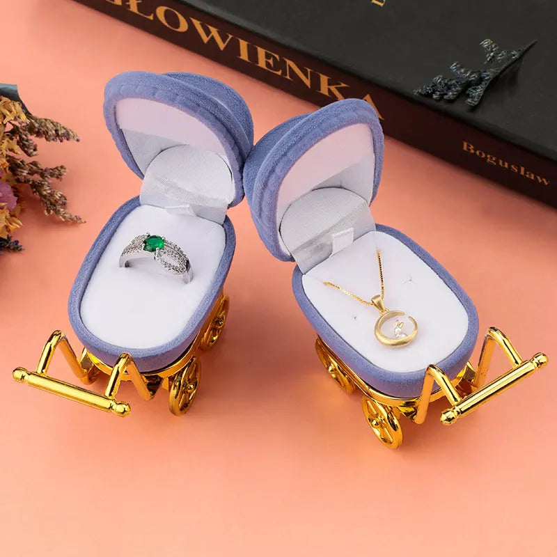 1 Piece Lovely Baby Carriage Velvet Jewelry Box Wedding Ring Box Gift Box Holder Case for Earrings Necklaces Bracelets Display Qme