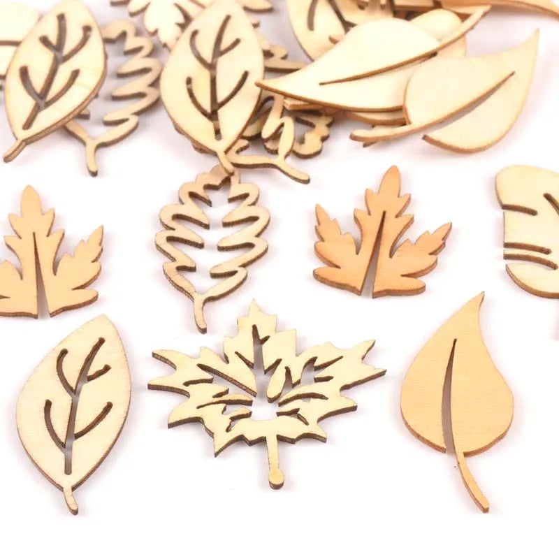 24Pcs/lot Mixed Leaf Pattern Natural Wooden For Scrapbooking Craft Home Decor Unfinished Wood Slices DIY Handmade 20x40mm m1652 Qme Default Title