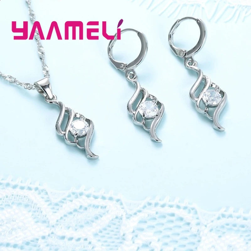 Jewelry Sets For Women Charms 925 Sterling Silver Color Pendant Necklace Hoop Earring Fashion Classic Collares Wedding Gift Qme