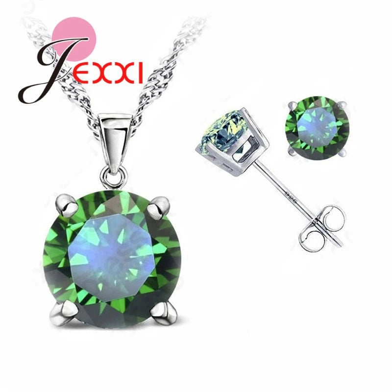 Top Sale CZ Cubic Zirconia Good Quality 925 Sterling Silver Color Jewelry Sets Stud Earring Pendant Necklace for Wedding Qme