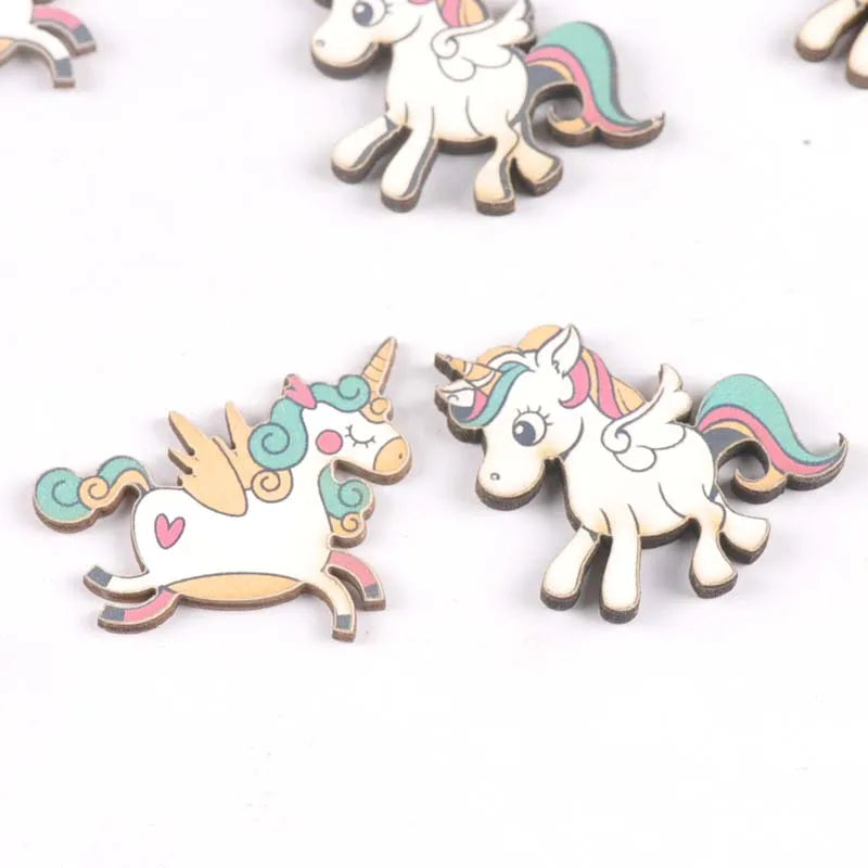 20Pcs mix Single-horned horse wood slices DIY Craft Scrapbooking Accessories for Home Decor Unfinished wooden Ornament m2181 Qme