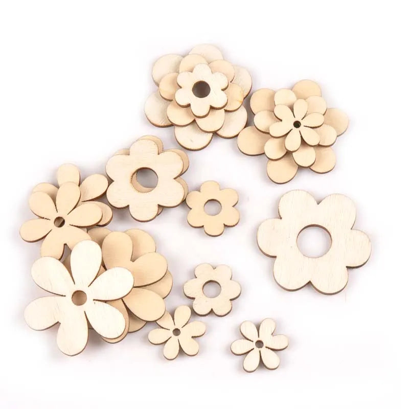18Pcs 19-36mm Flower Shape Wood DIY Crafts Scrapbooking For Wooden Ornaments Arts Handmade Home Decor Embellishments m2170 Qme