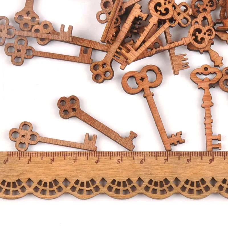 25Pcs Random Vintage Mixed Keys Unfinished Wood Decoration Handicraft Wood DIY Crafts Ornament Arts Accessories 11x40mm M0915 Qme