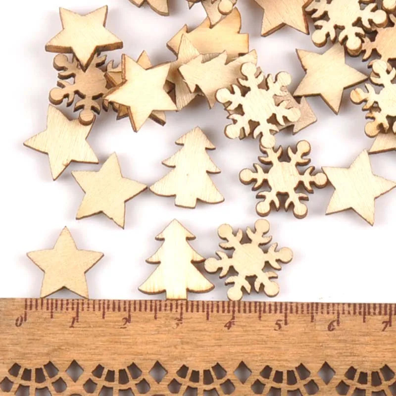 100pcs Stars snowflakes and pine trees Pattern Wooden Scrapbooking for wood decoration for Home Decoration m1879 Qme
