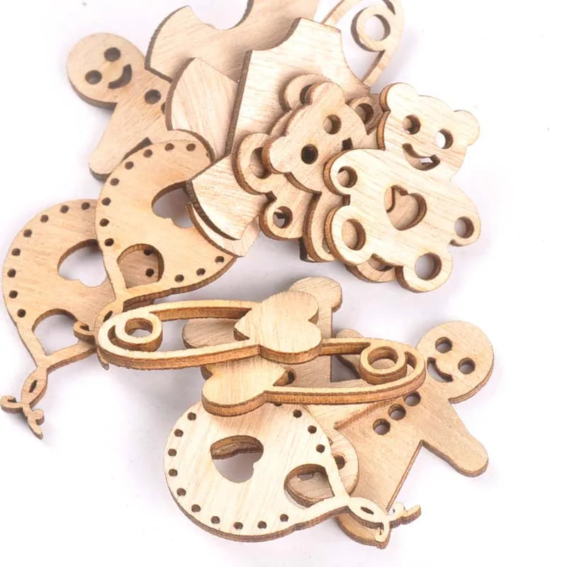 Mix Baby Bear/clothes/pin/balloon Wood DIY Crafts Home Decor Embellishment Handicrafts Scrapbooking Wooden Ornaments 15pcs m1846 Qme