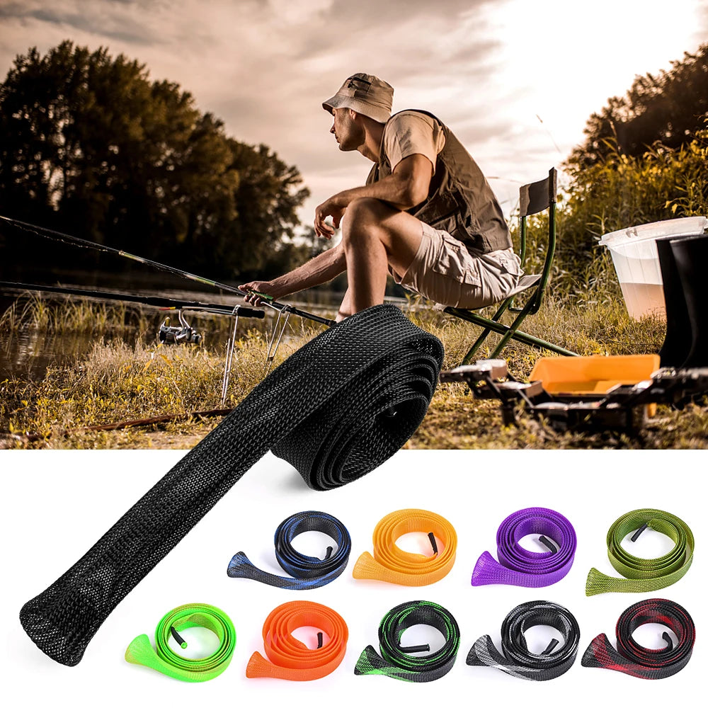 10 pcs 170cm Fishing Rod Cover Elastic Tangle Fishing Rod Protective Sheath Jacket Net Tube Cover Sleeve Fishing Rod Protective Qme