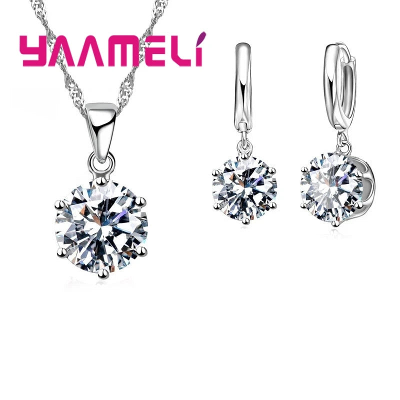 Jewelry Gift Set Cubic Zircon 925 Sterling Silver Color Pendant Necklace Necklace Crystal Women Wedding Engagement Accessory Qme Color 1