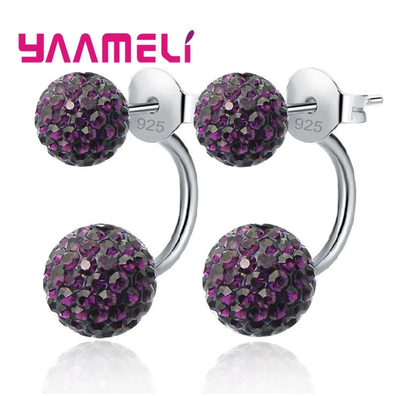 11 Colors Options!! Full Austrian CZ Crystal Paved Stud Earrings for Women 925 Sterling Silver Stamp Disco Balls Brincos Jewelry Qme Dark Purple